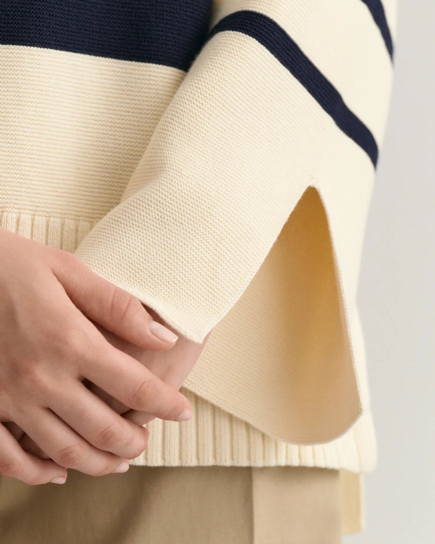 Breton Open Collar Knit Sweater - Cream