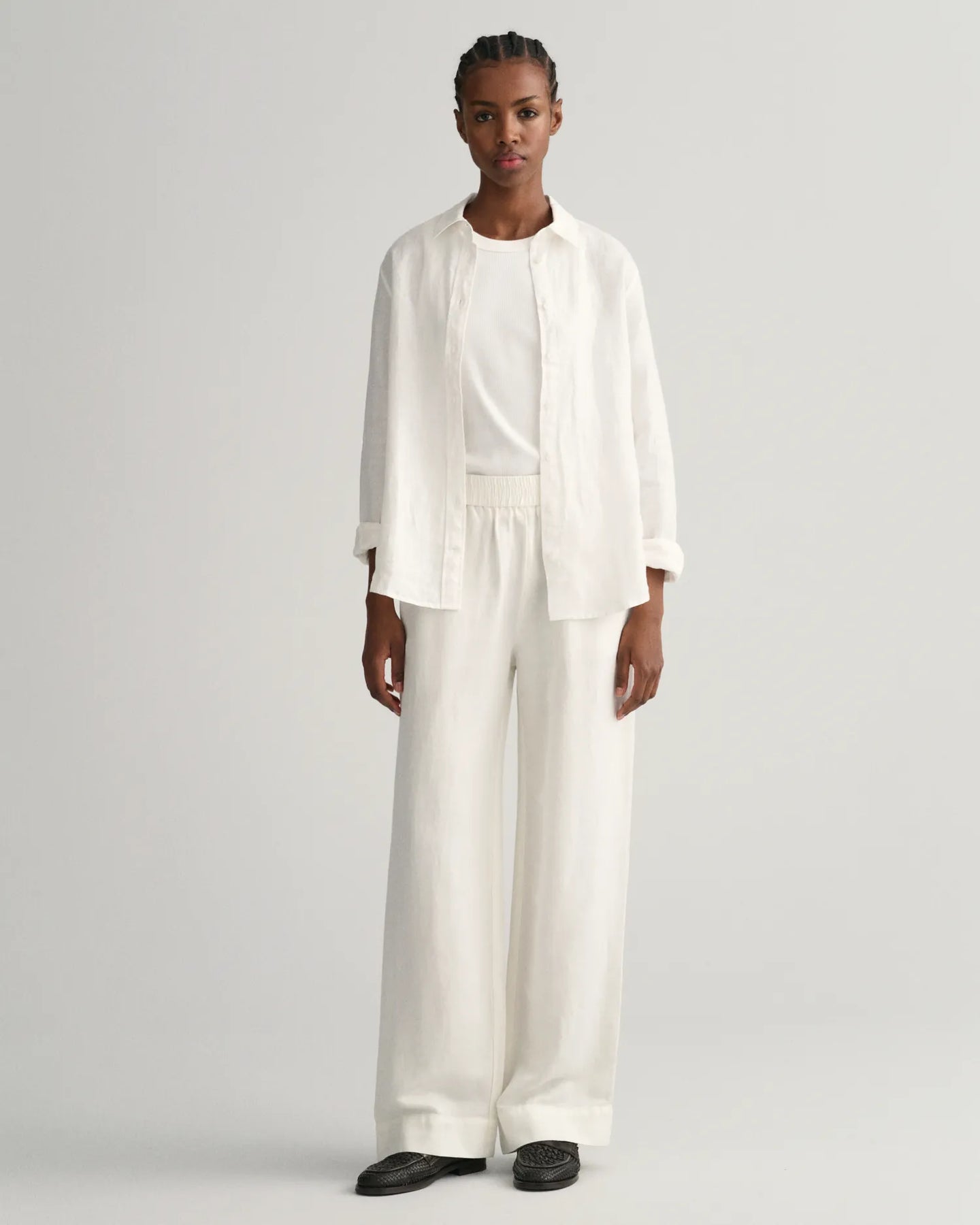 Linen Viscose Pull-On Pants - Eggshell