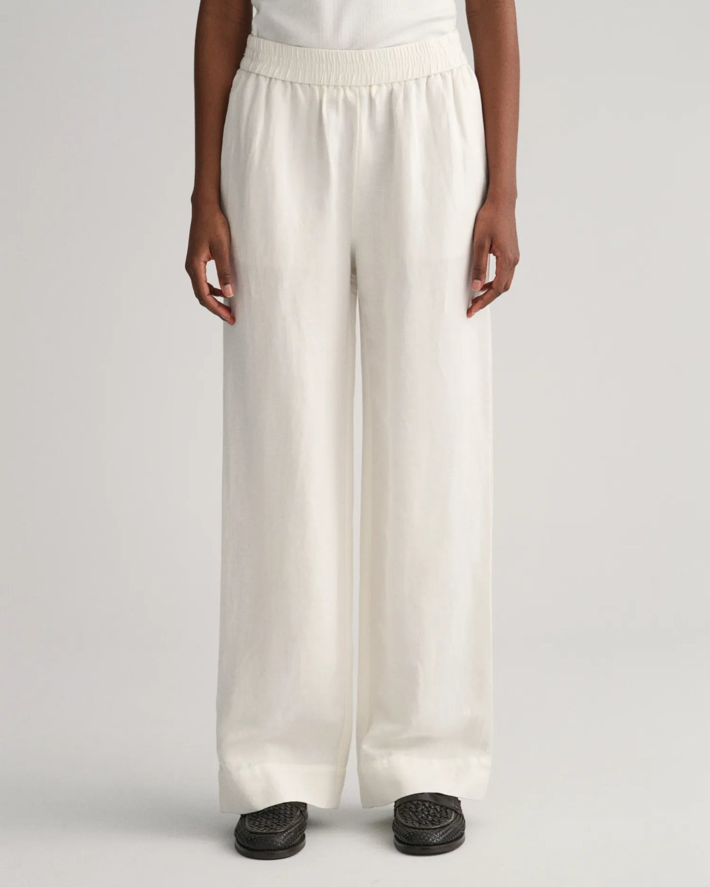 Linen Viscose Pull-On Pants - Eggshell