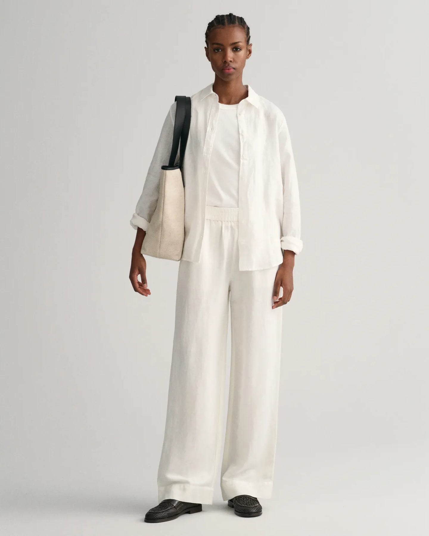 Linen Viscose Pull-On Pants - Eggshell