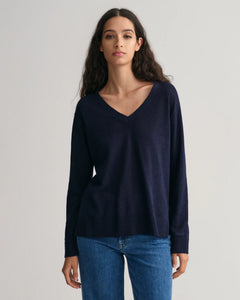 Linen-Blend V-Neck - Evening Blue