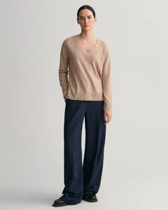 Linen-Blend V-Neck - Horn Beige