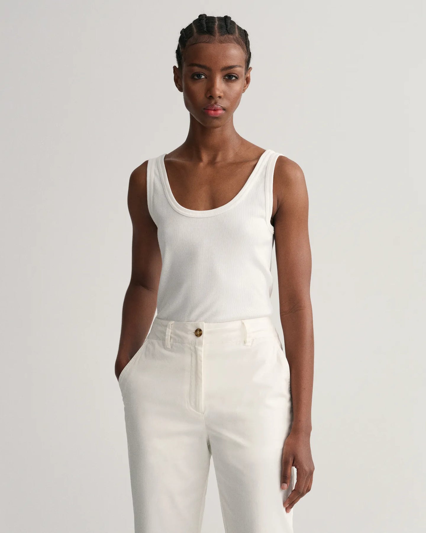 Slim Ribbed Tank Top - White