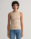 High Neck Rib Tank Top - Dry Sand