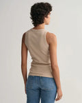 High Neck Rib Tank Top - Dry Sand