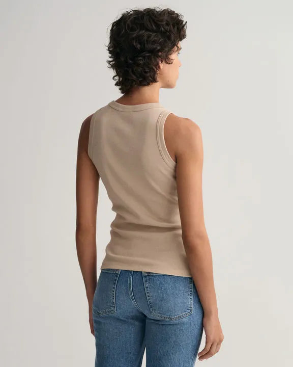 High Neck Rib Tank Top - Dry Sand