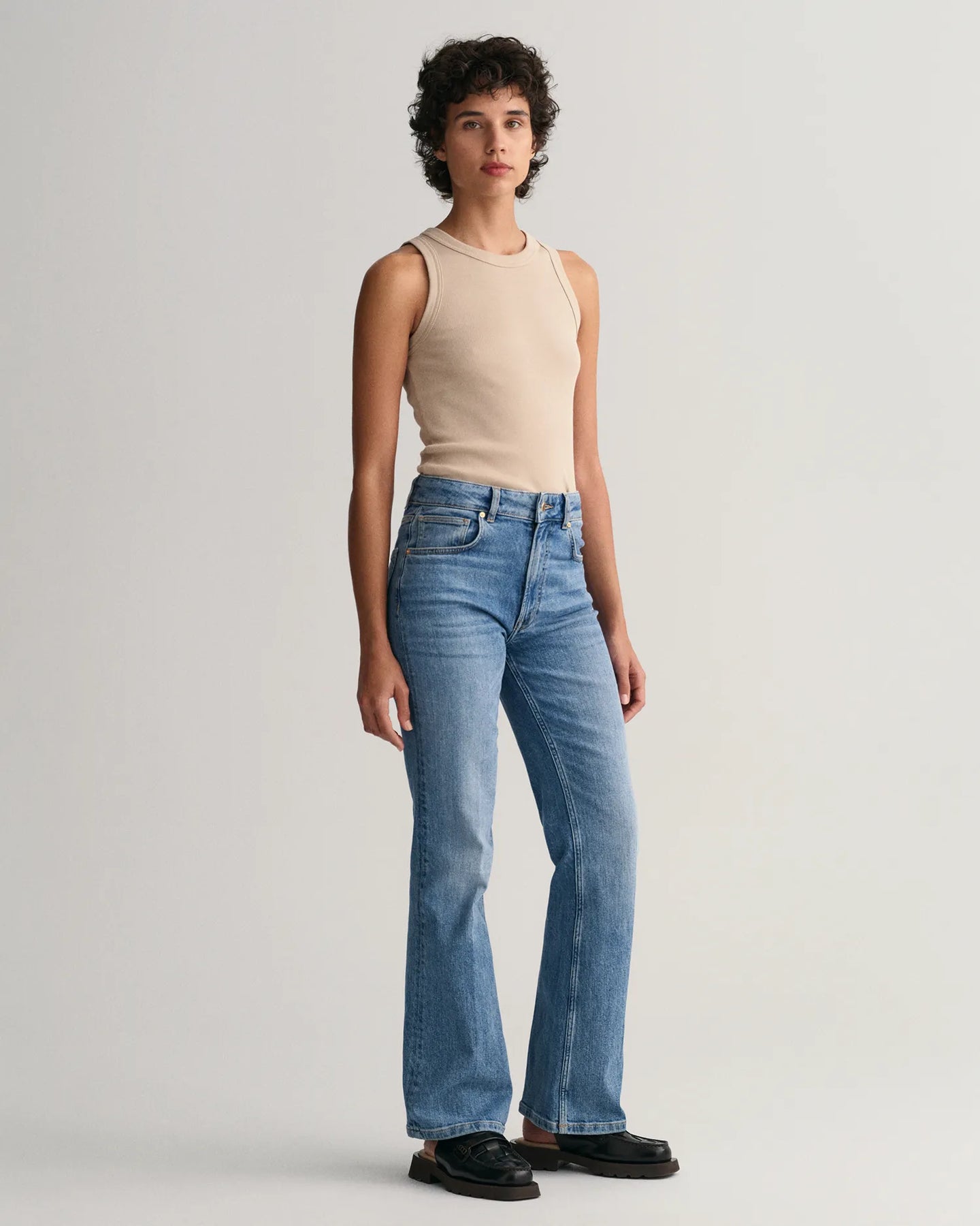 High Neck Rib Tank Top - Dry Sand