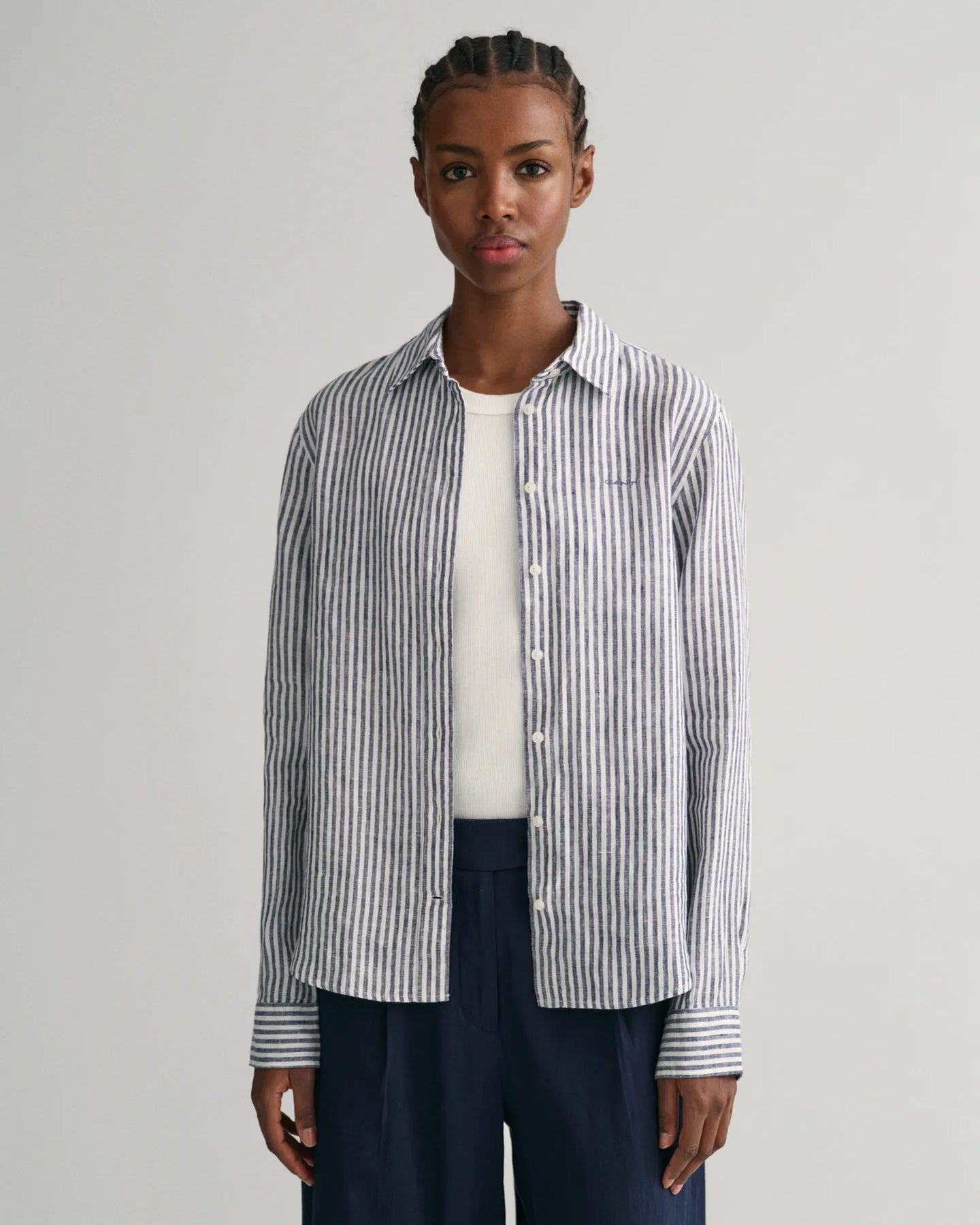 Reg Linen Stripe Shirt - Evening Blue