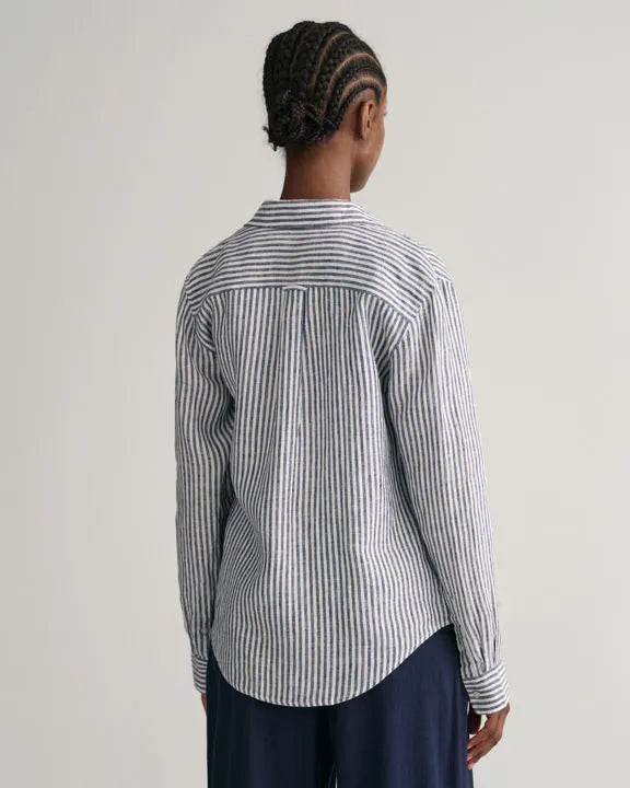 Reg Linen Stripe Shirt - Evening Blue