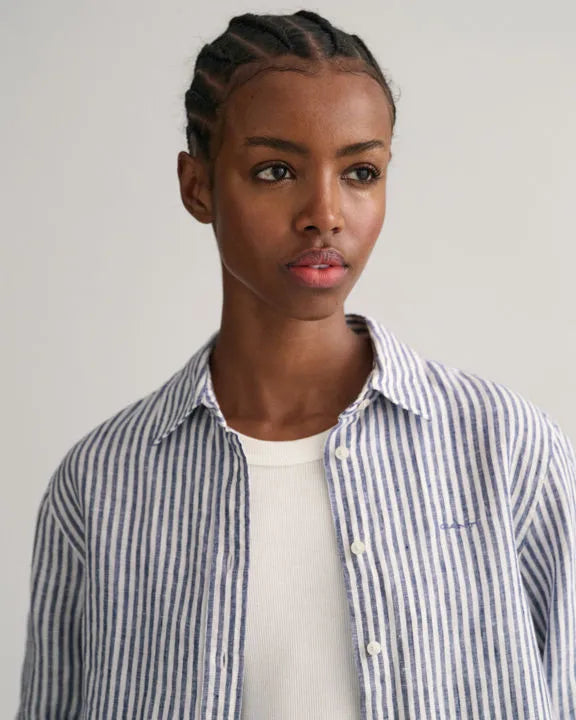 Reg Linen Stripe Shirt - Evening Blue