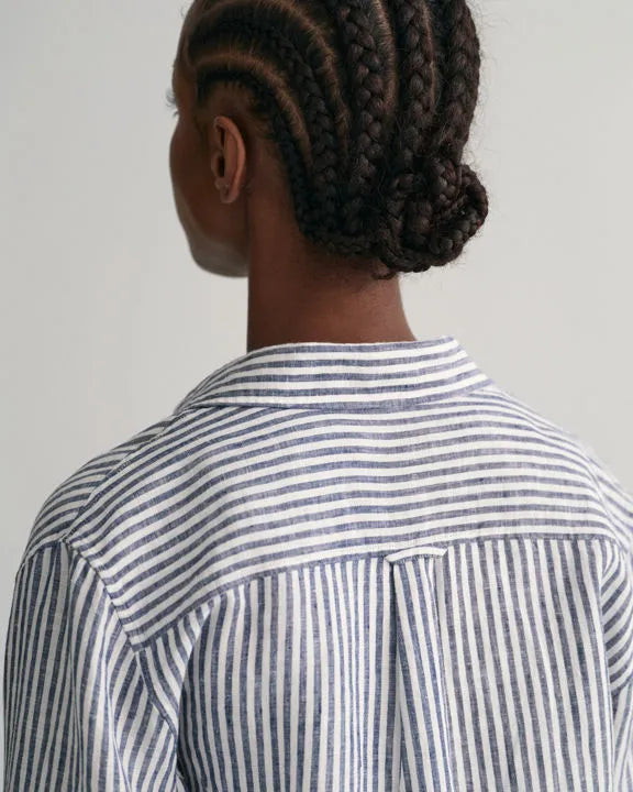Reg Linen Stripe Shirt - Evening Blue