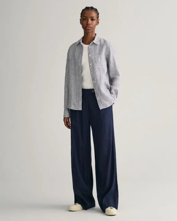 Reg Linen Stripe Shirt - Evening Blue