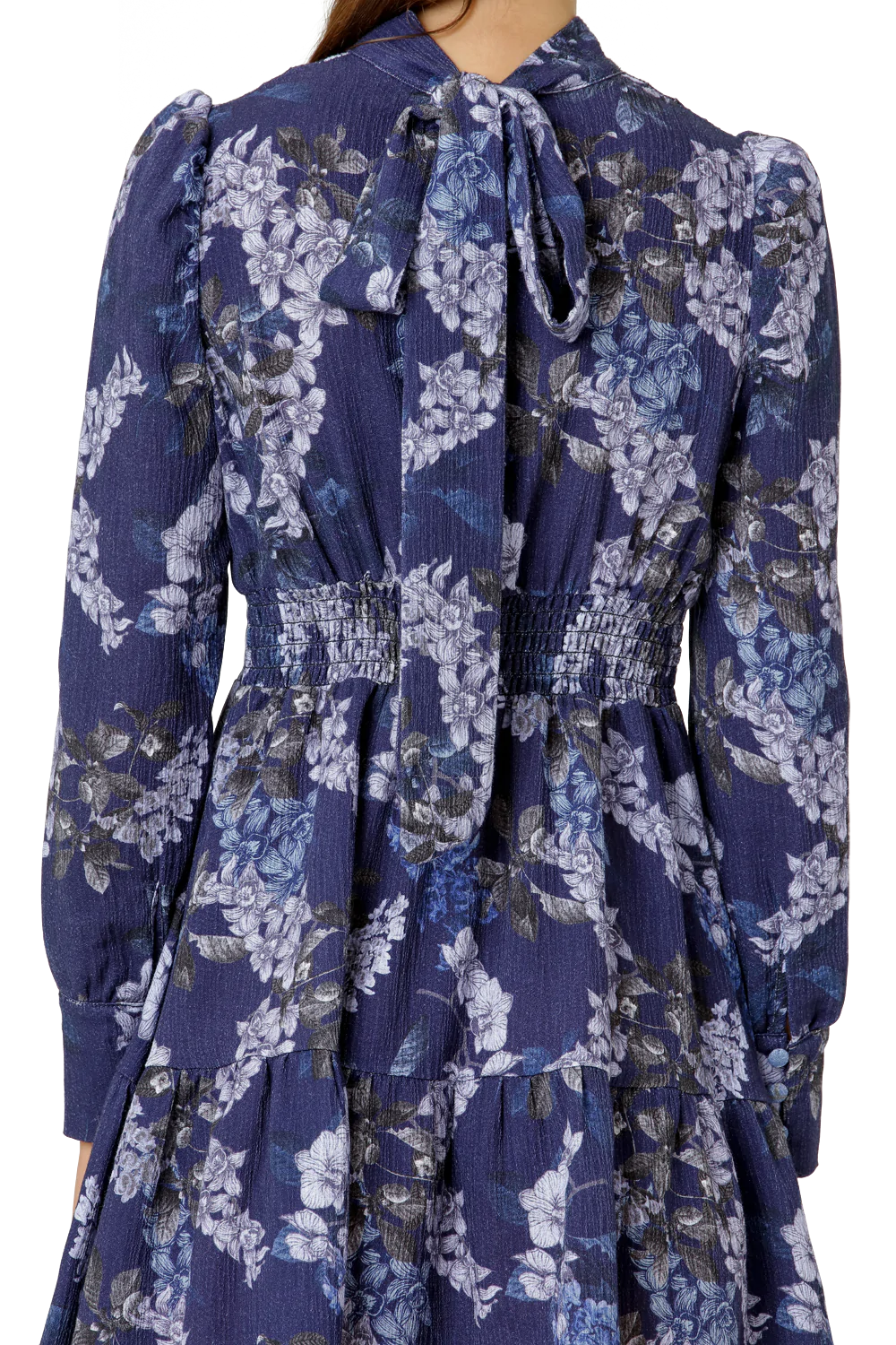 Laila Cotton Bow Dress - Violet Big Flower