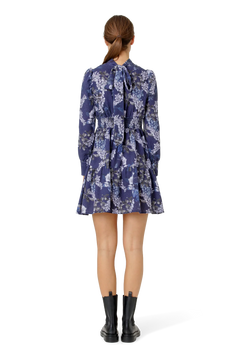 Laila Cotton Bow Dress - Violet Big Flower