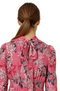 Laila Cotton Bow Dress - Pink Big Flower
