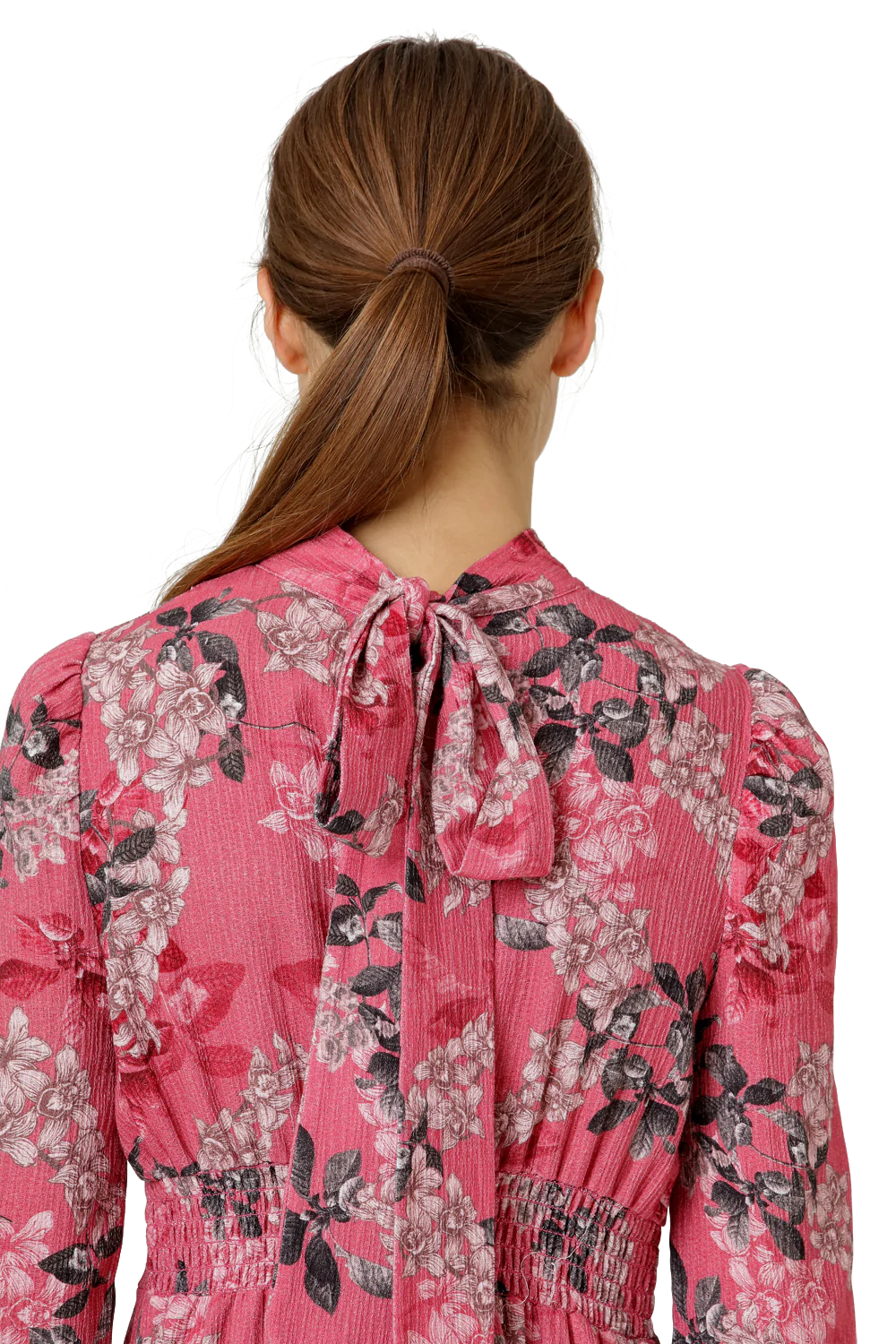 Laila Cotton Bow Dress - Pink Big Flower