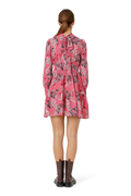 Laila Cotton Bow Dress - Pink Big Flower