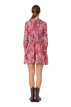 Laila Cotton Bow Dress - Pink Big Flower
