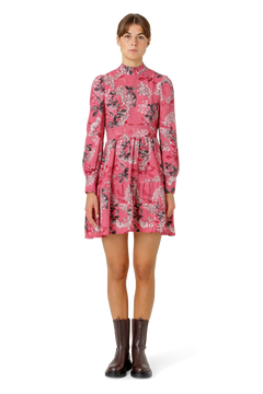 Laila Cotton Bow Dress - Pink Big Flower