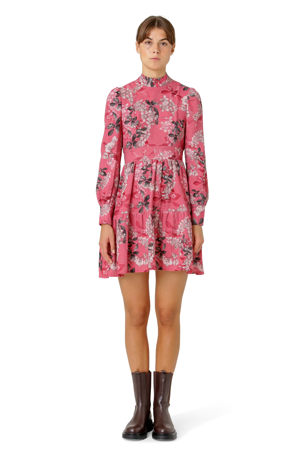 Laila Cotton Bow Dress - Pink Big Flower