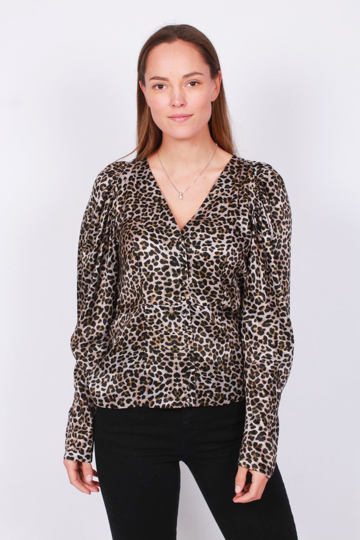 Peaches Short Print Blouse - Brown - Line of Oslo - Bluser & Skjorter - VILLOID.no