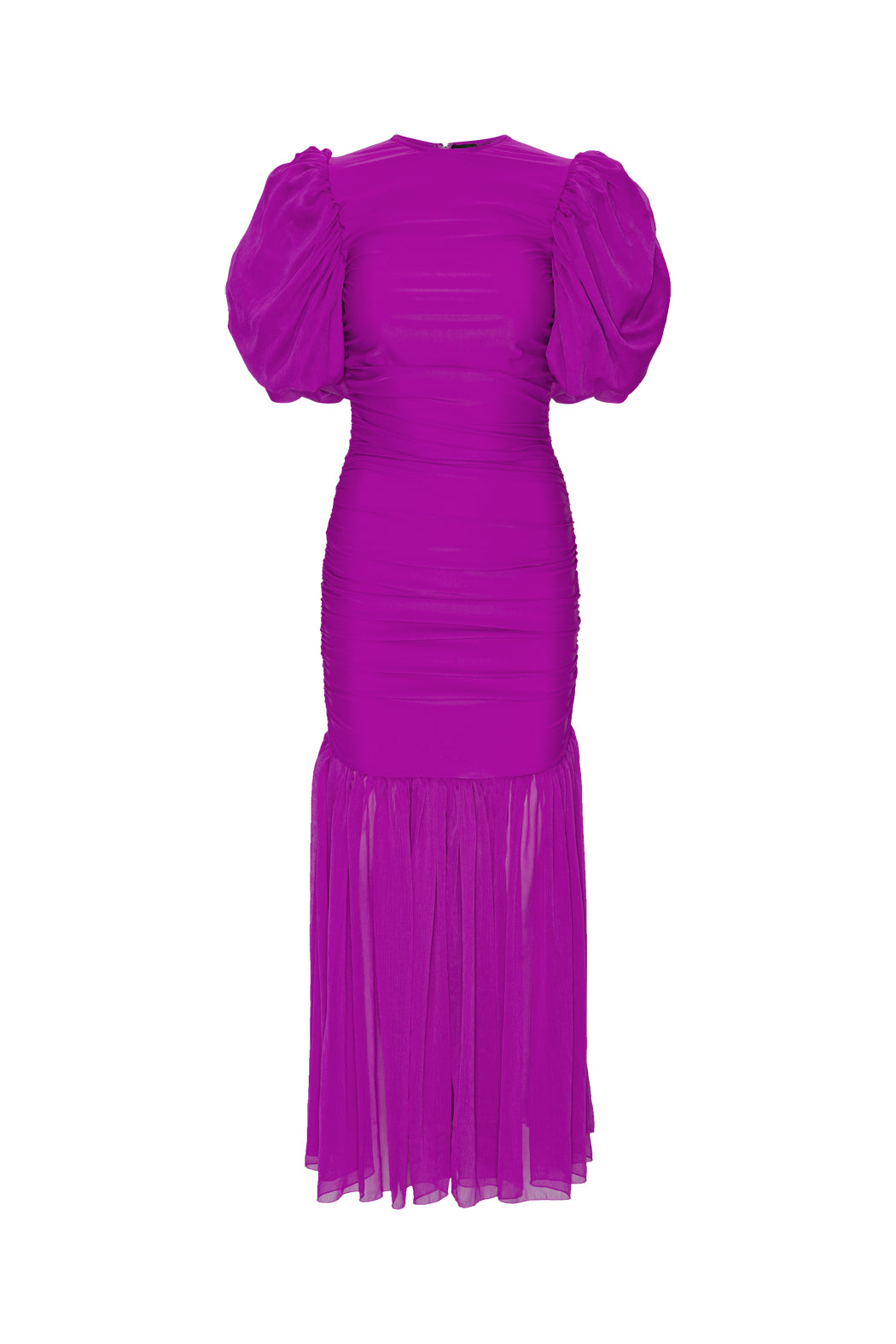 Chiffon Puff Sleeve Dress - Purple Cactus Flower
