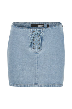 Denim Laced Mini Skirt - Light Blue Denim