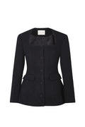Kinsley Boucle Square Neck Fitted Blazer - Black