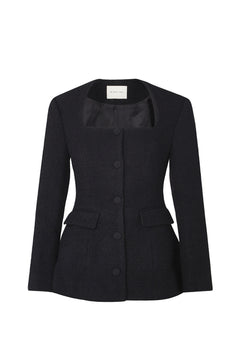 Kinsley Boucle Square Neck Fitted Blazer - Black