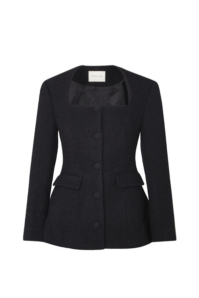 Kinsley Boucle Square Neck Fitted Blazer - Black