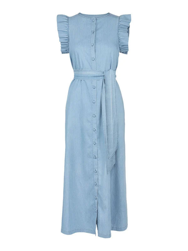 Pauline Long Denim Dress - Blue Denim