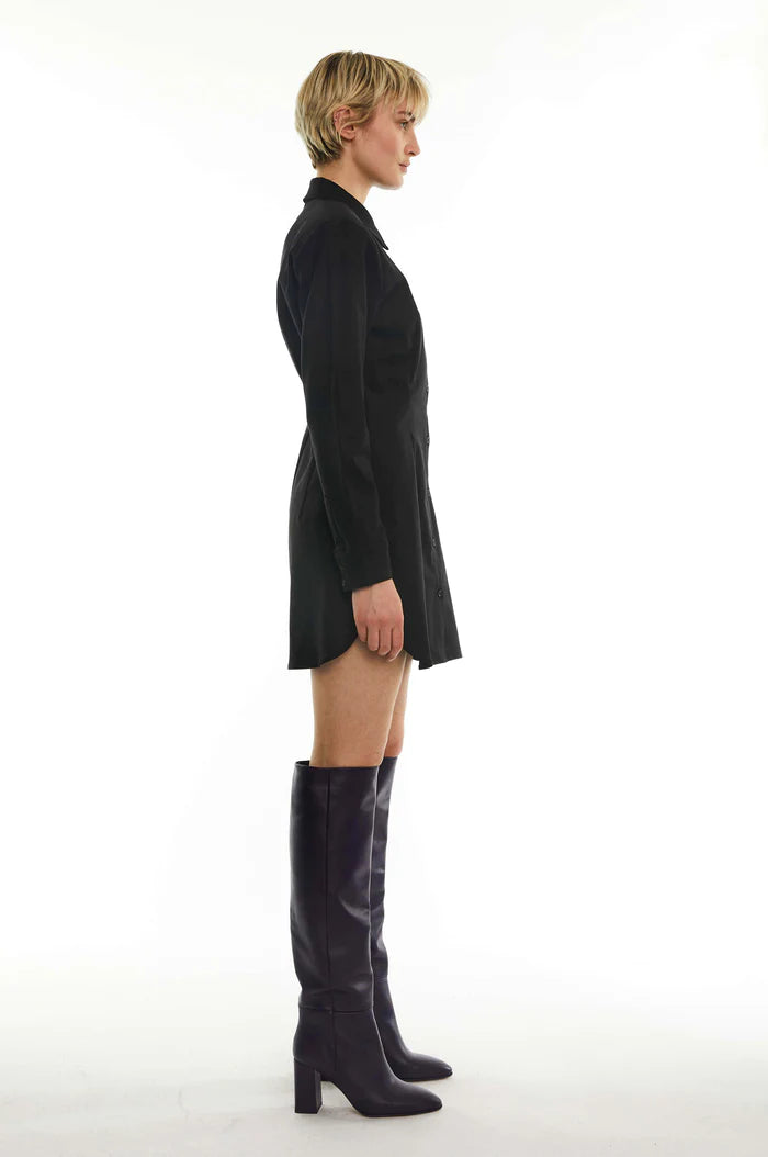 Raw Shirt Dress - Black