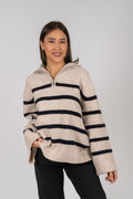 Nevena Stripe Knit Blouse - Sand