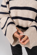 Nevena Stripe Knit Blouse - Sand