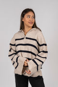 Nevena Stripe Knit Blouse - Sand