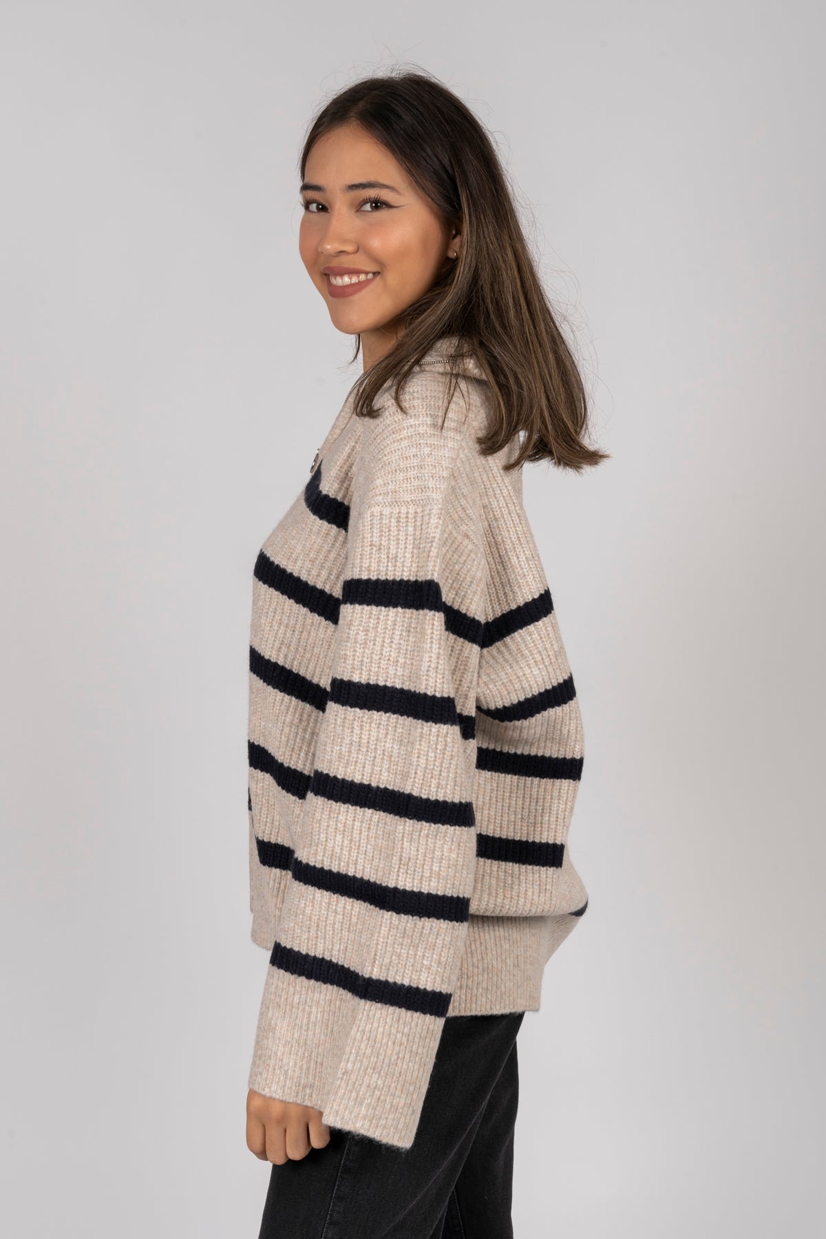 Nevena Stripe Knit Blouse - Sand