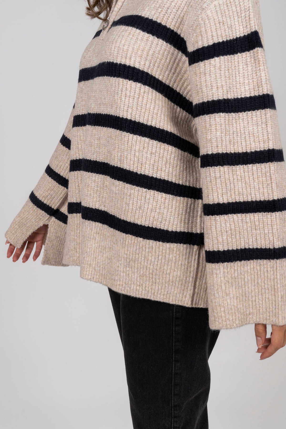 Nevena Stripe Knit Blouse - Sand