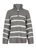 Nevena Stripe Knit Blouse - Dark Grey/Off White