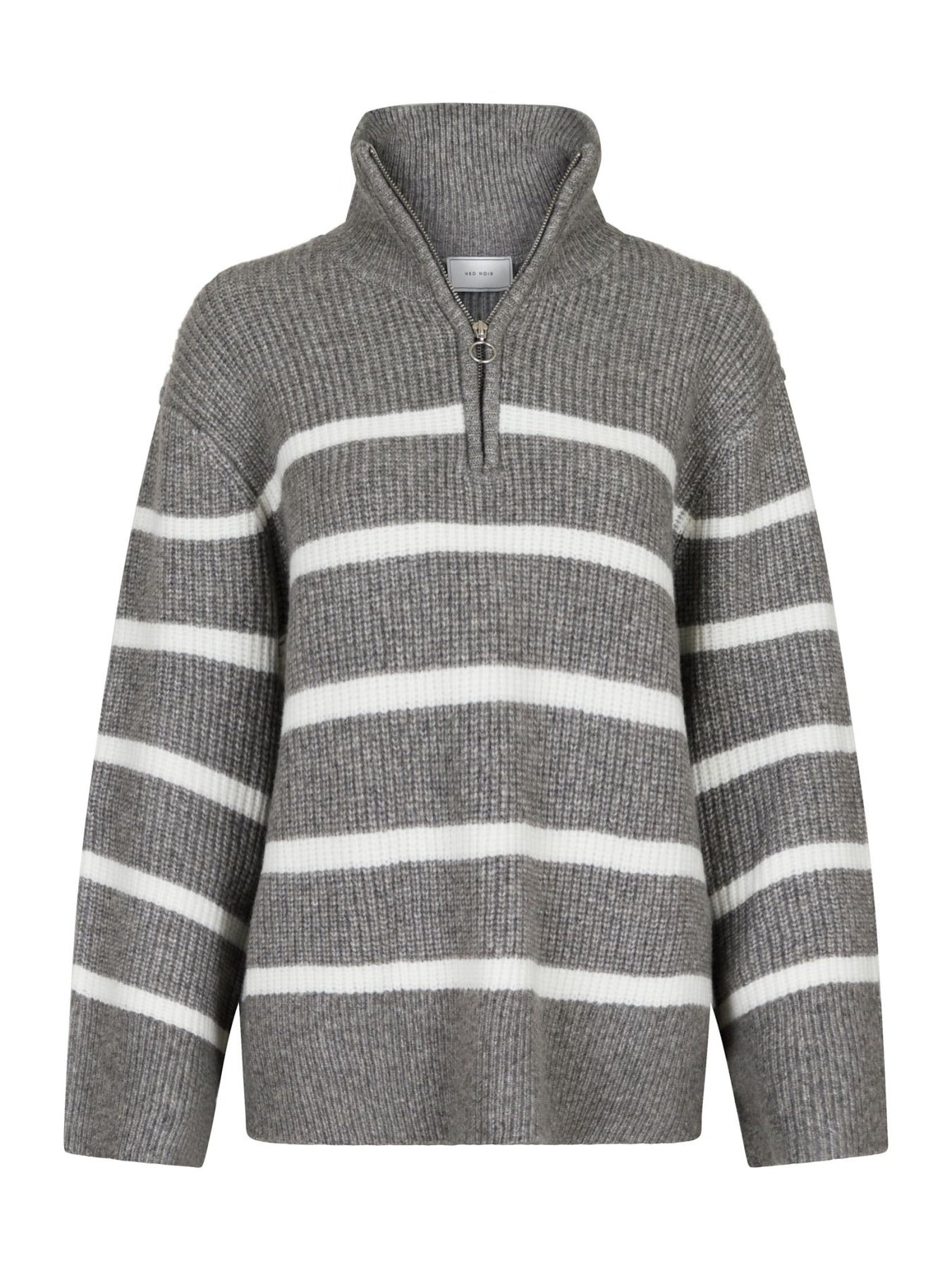 Nevena Stripe Knit Blouse - Dark Grey/Off White