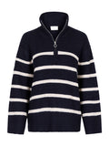 Nevena Stripe Knit Blouse - Navy/Sand