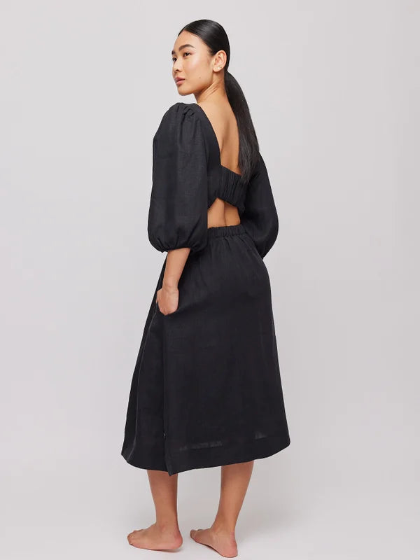 Rebecca Linen Dress - Black