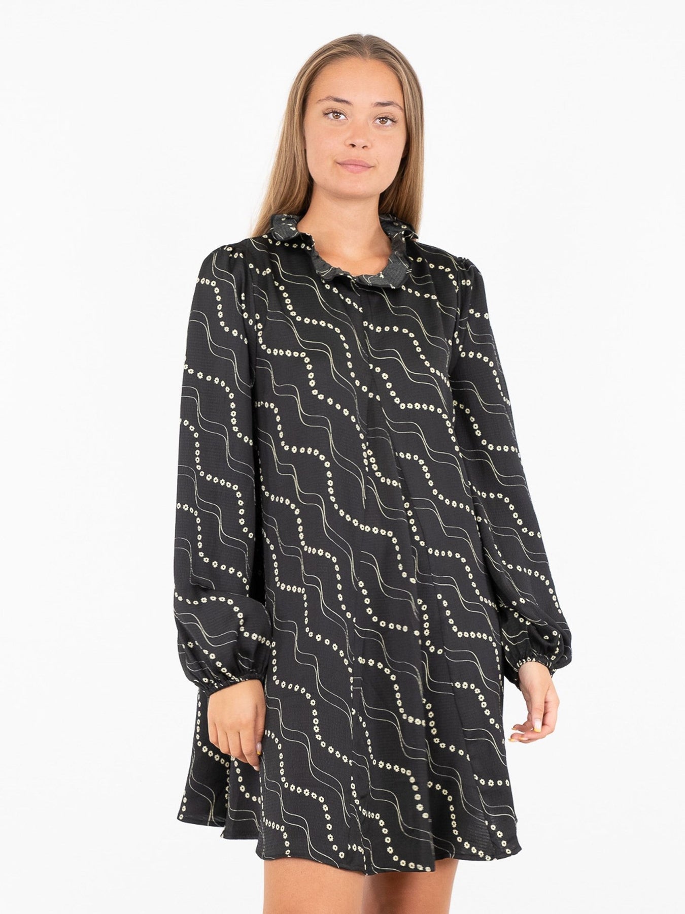 Taiga Flower Stripe Dress - Svart