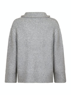 Nevena Solid Knit Blouse - Grey Melange