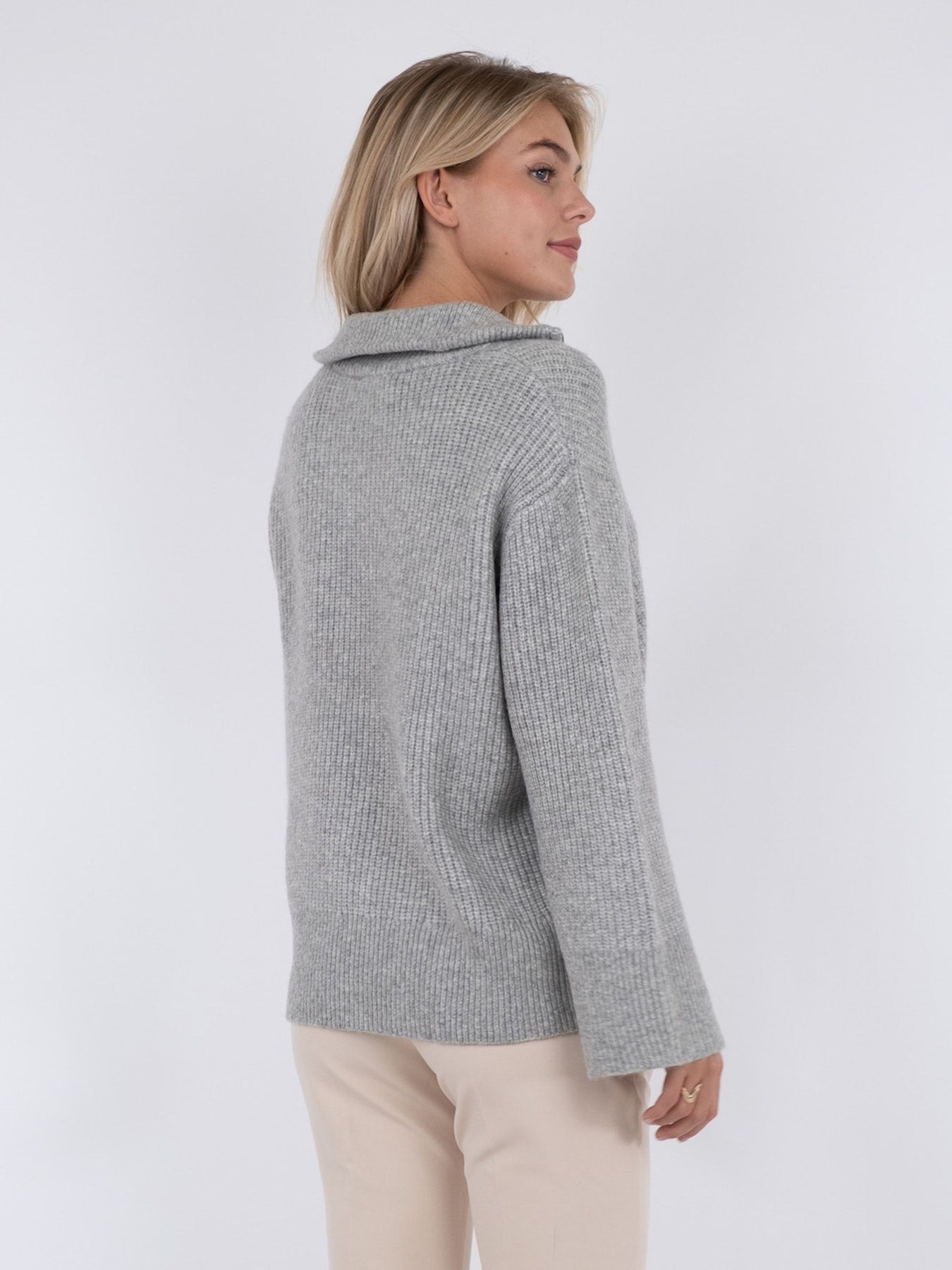 Nevena Solid Knit Blouse - Grey Melange