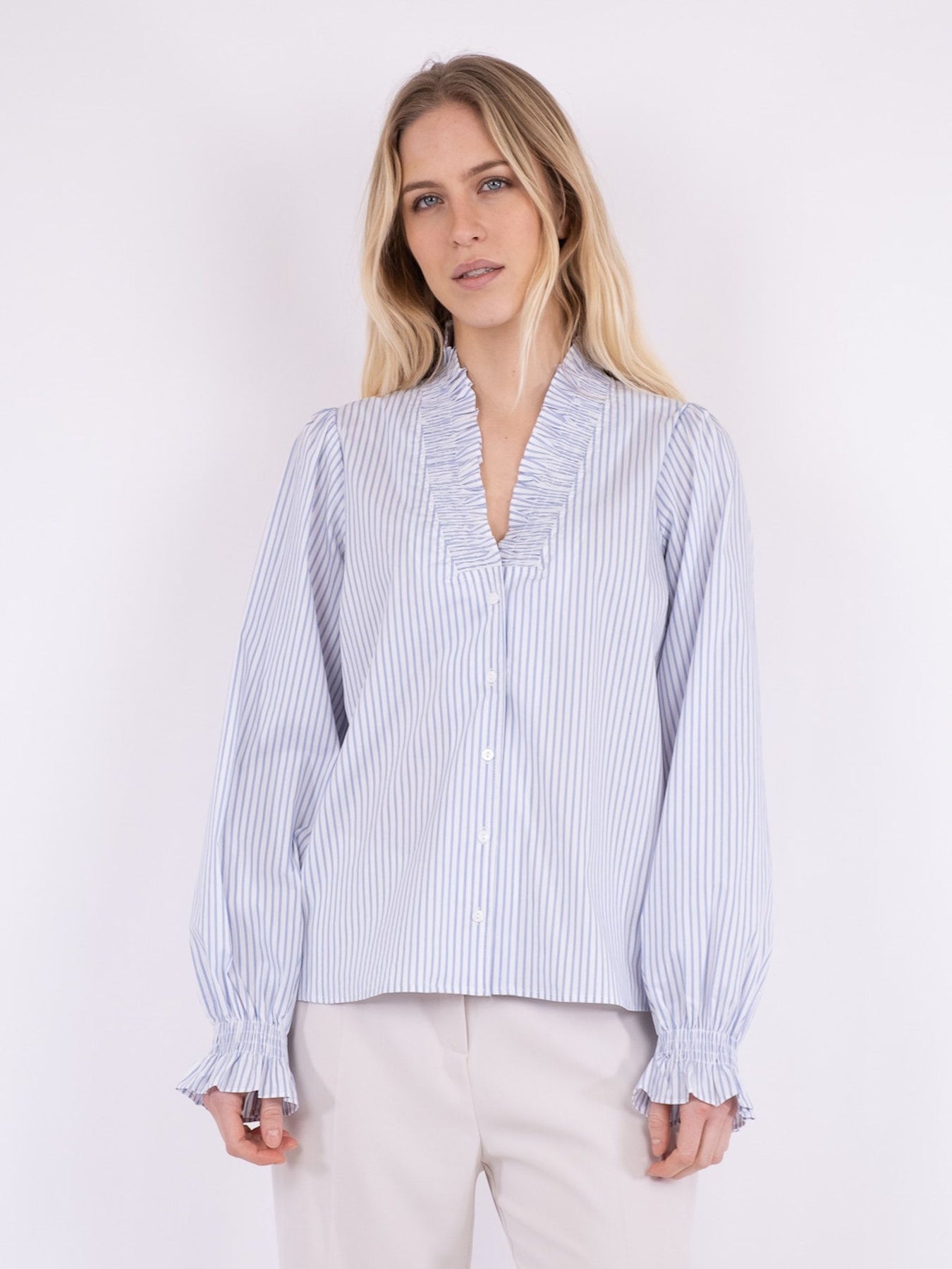 Brielle Stripe Shirt - White/Light Blue