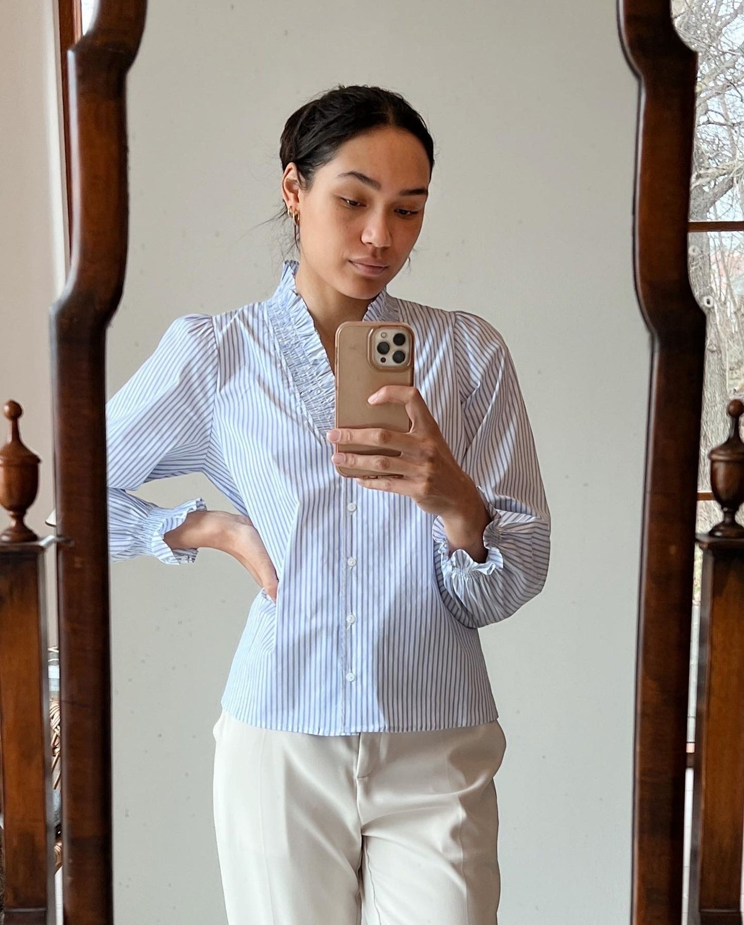 Brielle Stripe Shirt - White/Light Blue