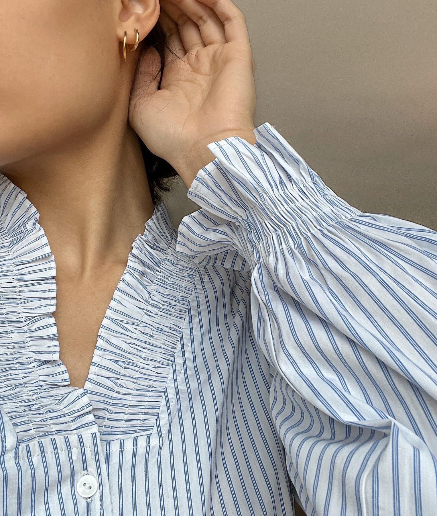 Brielle Stripe Shirt - White/Light Blue