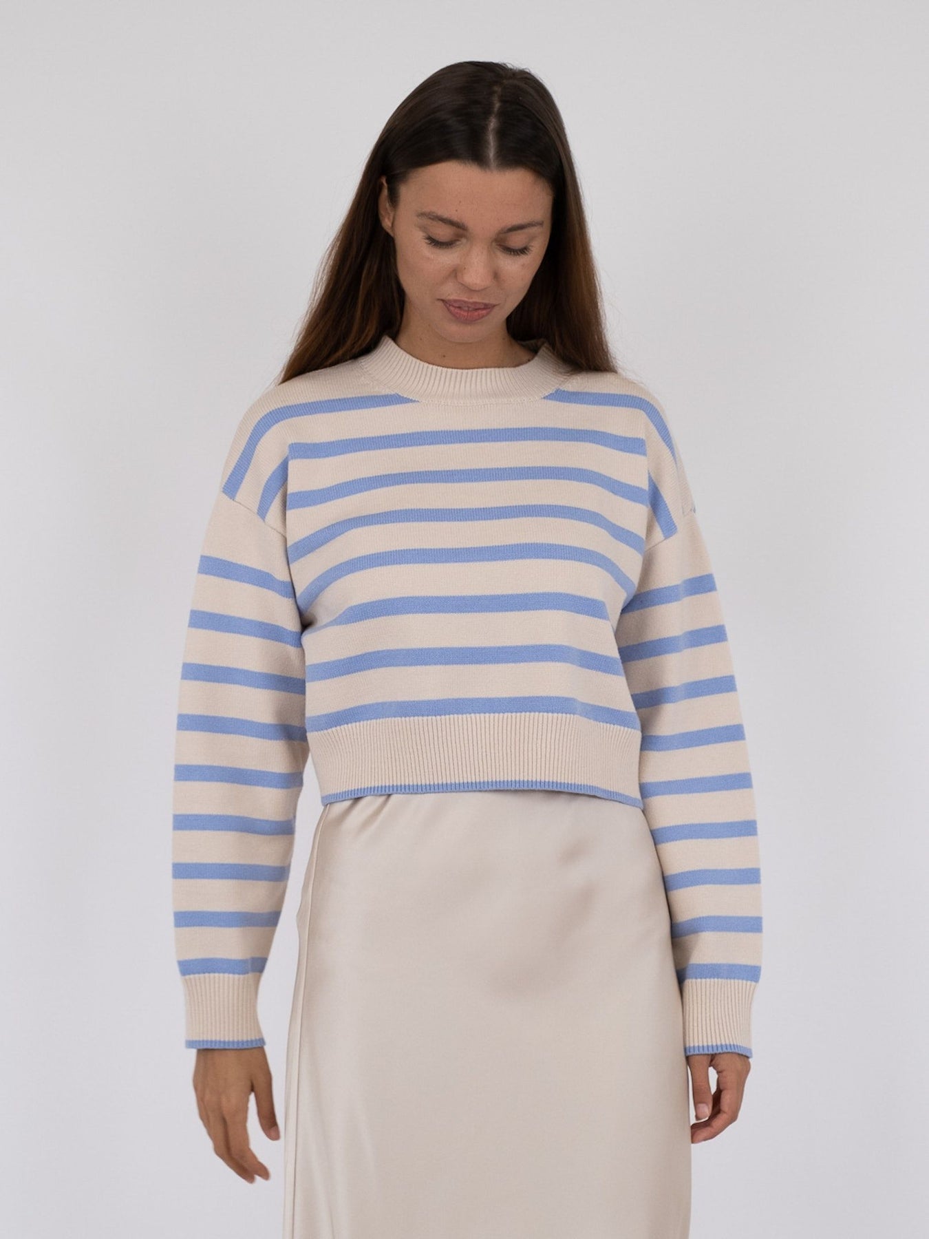 Rebekka Stripe Knit Blouse - Sand/Light Blue