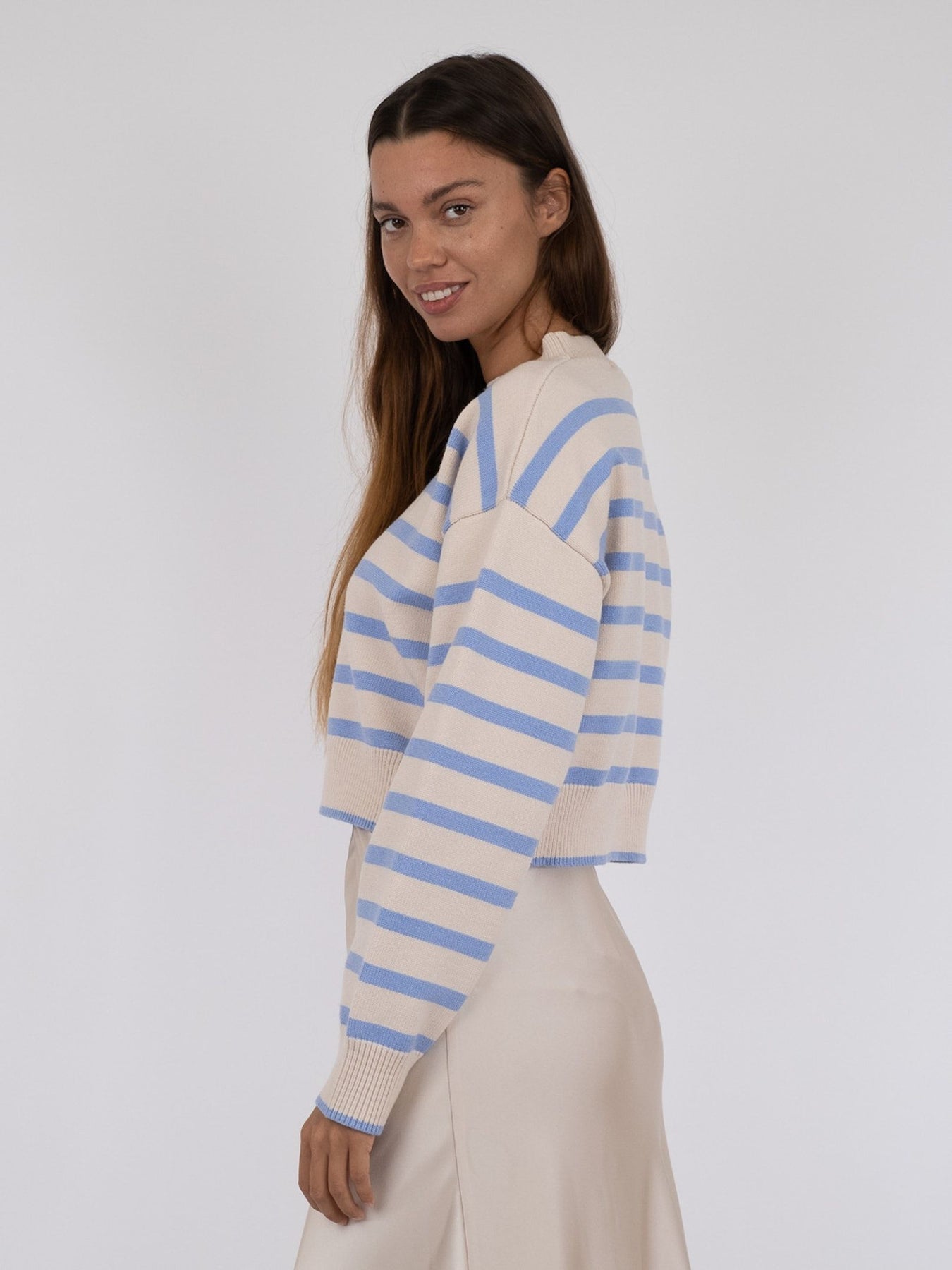 Rebekka Stripe Knit Blouse - Sand/Light Blue