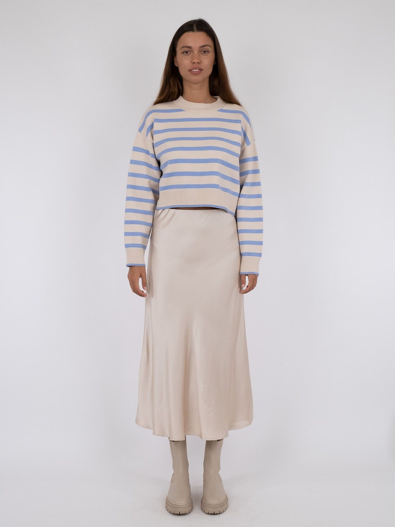 Rebekka Stripe Knit Blouse - Sand/Light Blue
